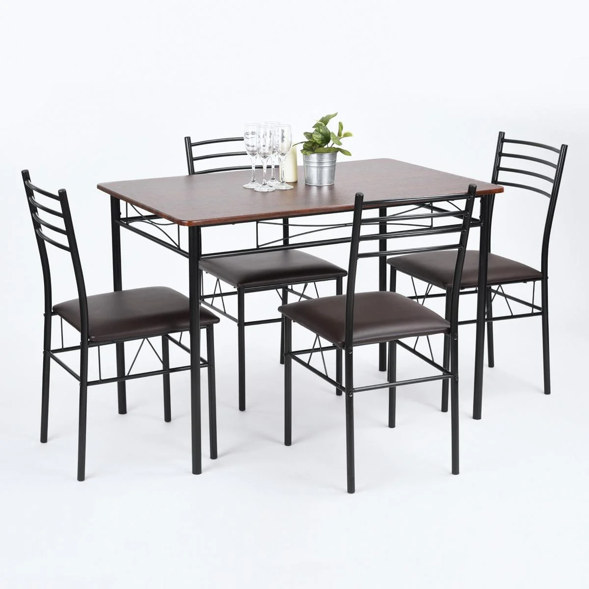Teledu 5pc Dining Set Wood Metal Table And 4 Chairs Kitchen Breakfast Furniture