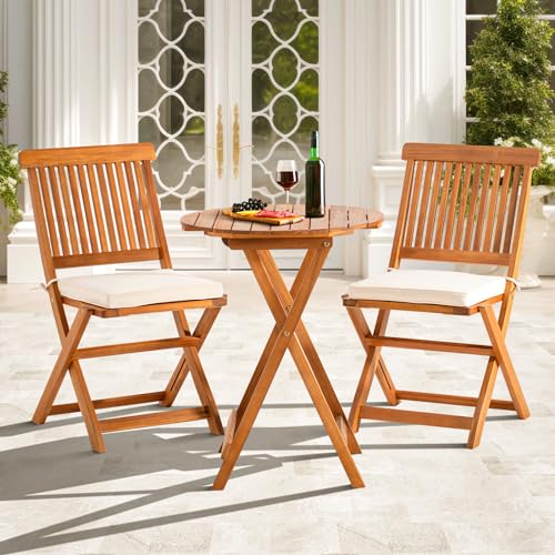 IDZO Heavy Duty 500lbs Weight Capacity Wicker Bistro Table and Chairs Set of 2 with Olefin Fabric Soft Cushions