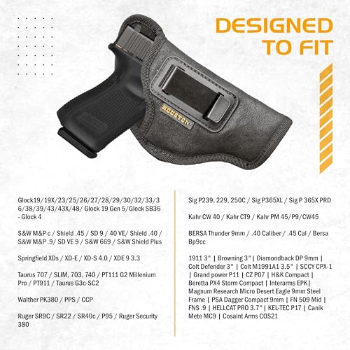 HOUSTON Gun Holsters - Nobuck ECO Leather Concealed Carry - Glock, Walther, KAHR, 1911, Taurus, FNS, XD-E and Springfield Armory