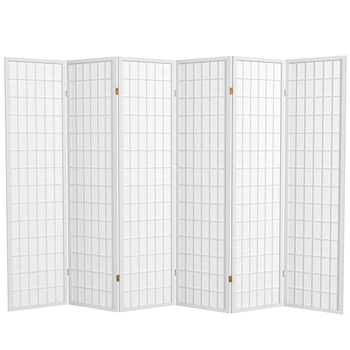 Red Lantern 6 ft. Tall Window Pane Shoji Screen-Natural-4 Panels Room Divider