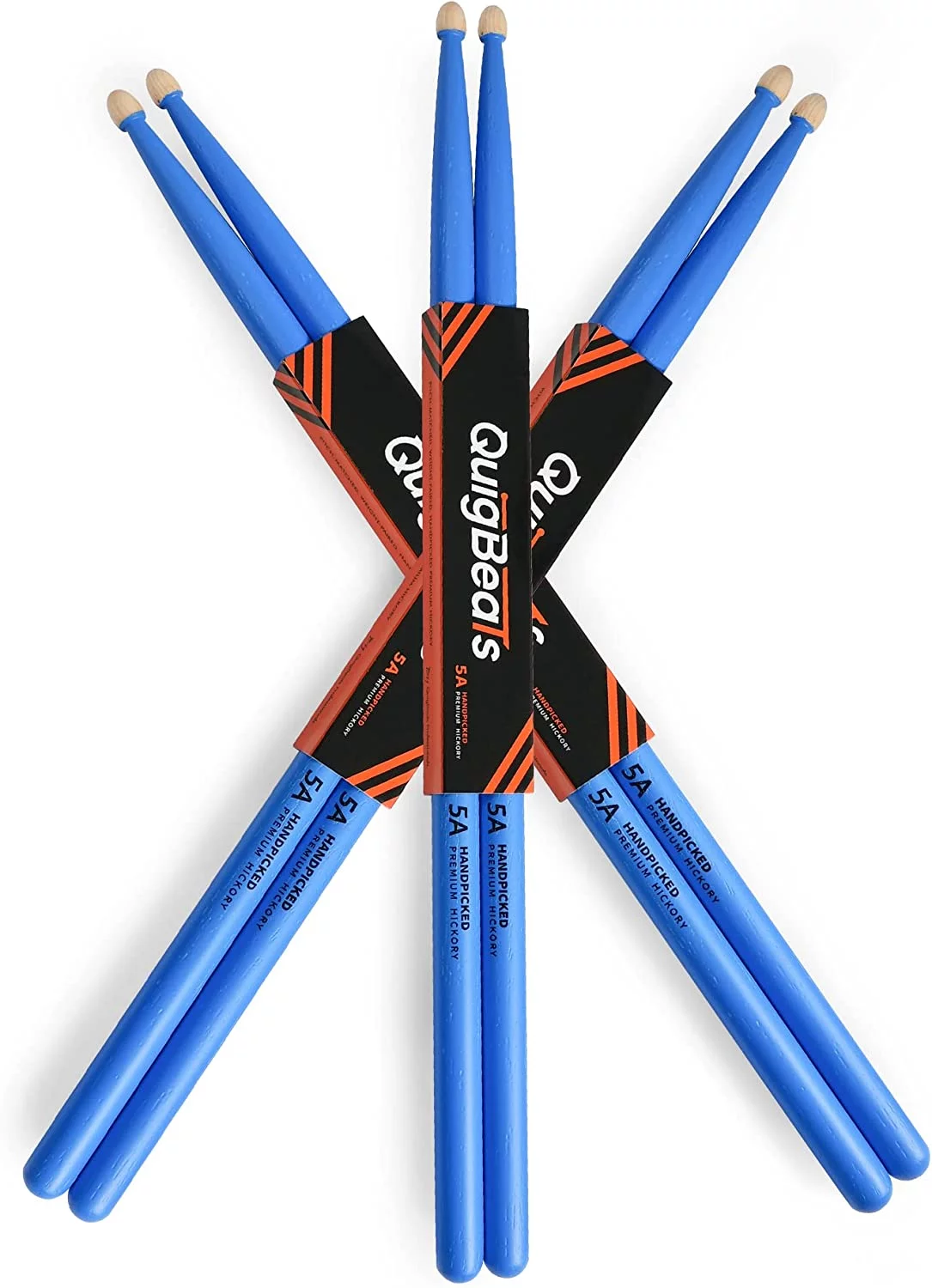 QuigBeats Drum Sticks, Hickory 5A Drumsticks, Drumsticks for Adults & Kids 5A 3 Pair - C - Blue