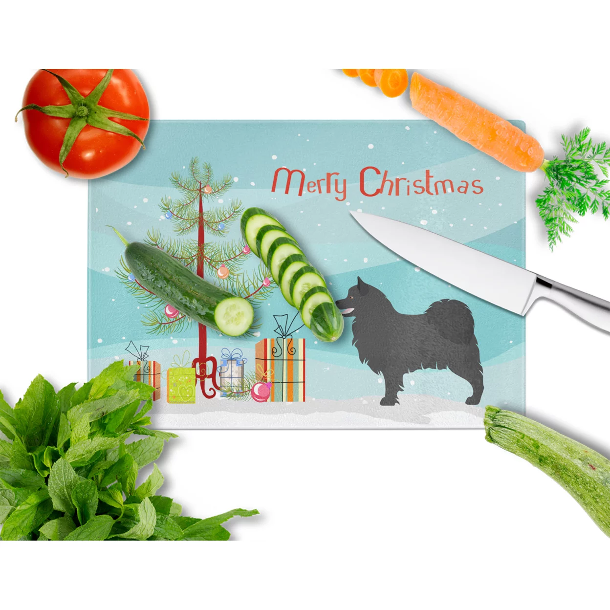 Caroline's Treasures Swedish Lapphund Christmas Glass Cutting Board Large