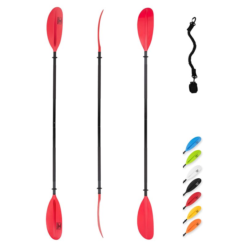 OCEANBROAD Kayak Paddle 86in/218cm, 90.5in/230cm, 95in/241cm Alloy Shaft Kayaking Boating Canoeing Oar with Paddle Leash