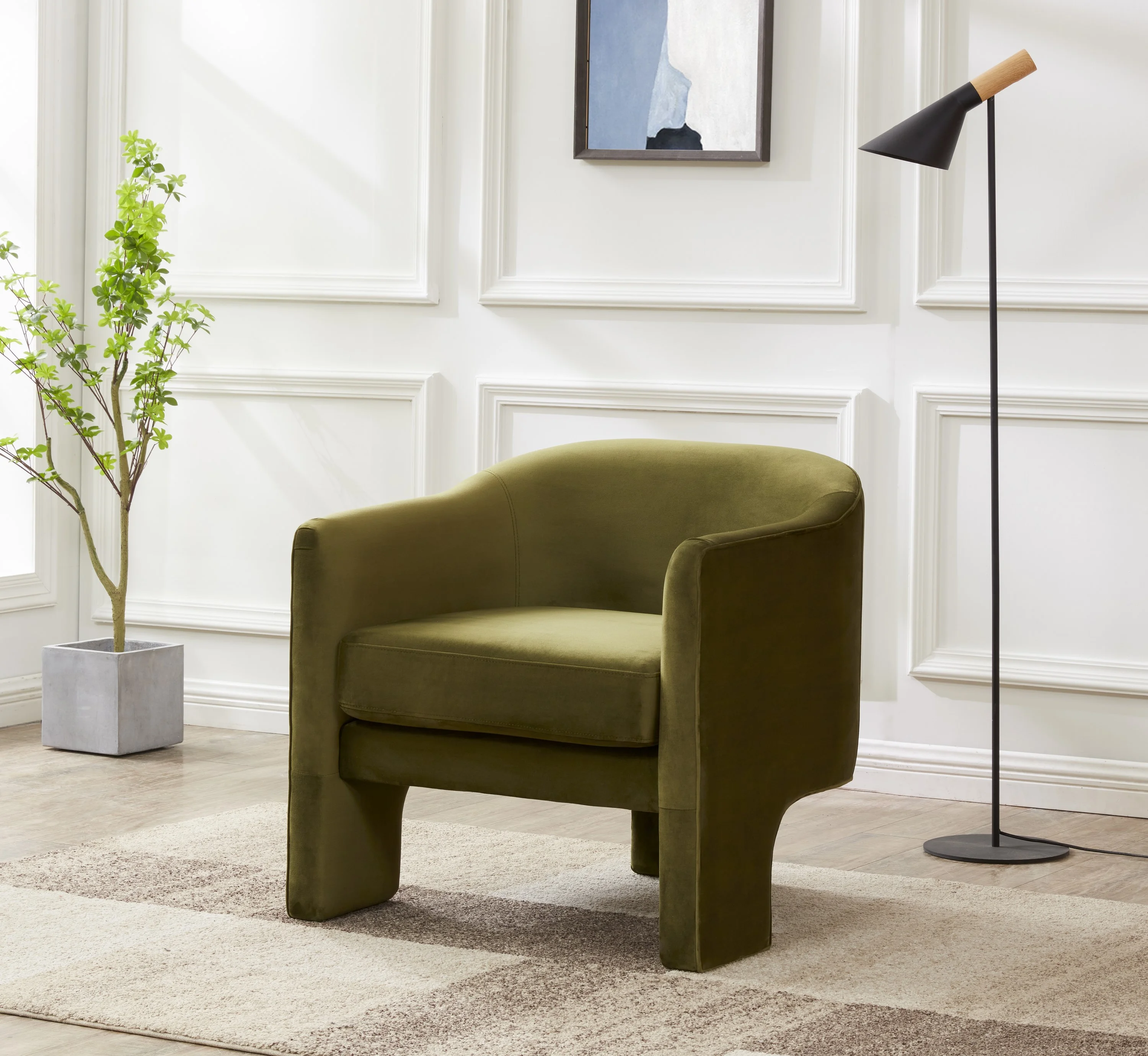 SAFAVIEH Couture Londyn Modern Velvet Solid Accent Chair, Olive Green