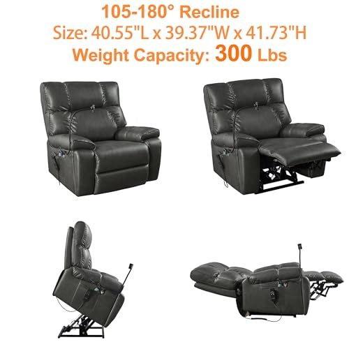 2 Motor Lay Flat Recliner Chair with Adjustable Phone Holder, Power Lift Assist Recliner with Cup Holder, Oversized Leather Sleeping Arm Chair, Massage Heating Home Theater Recliner (Brown)