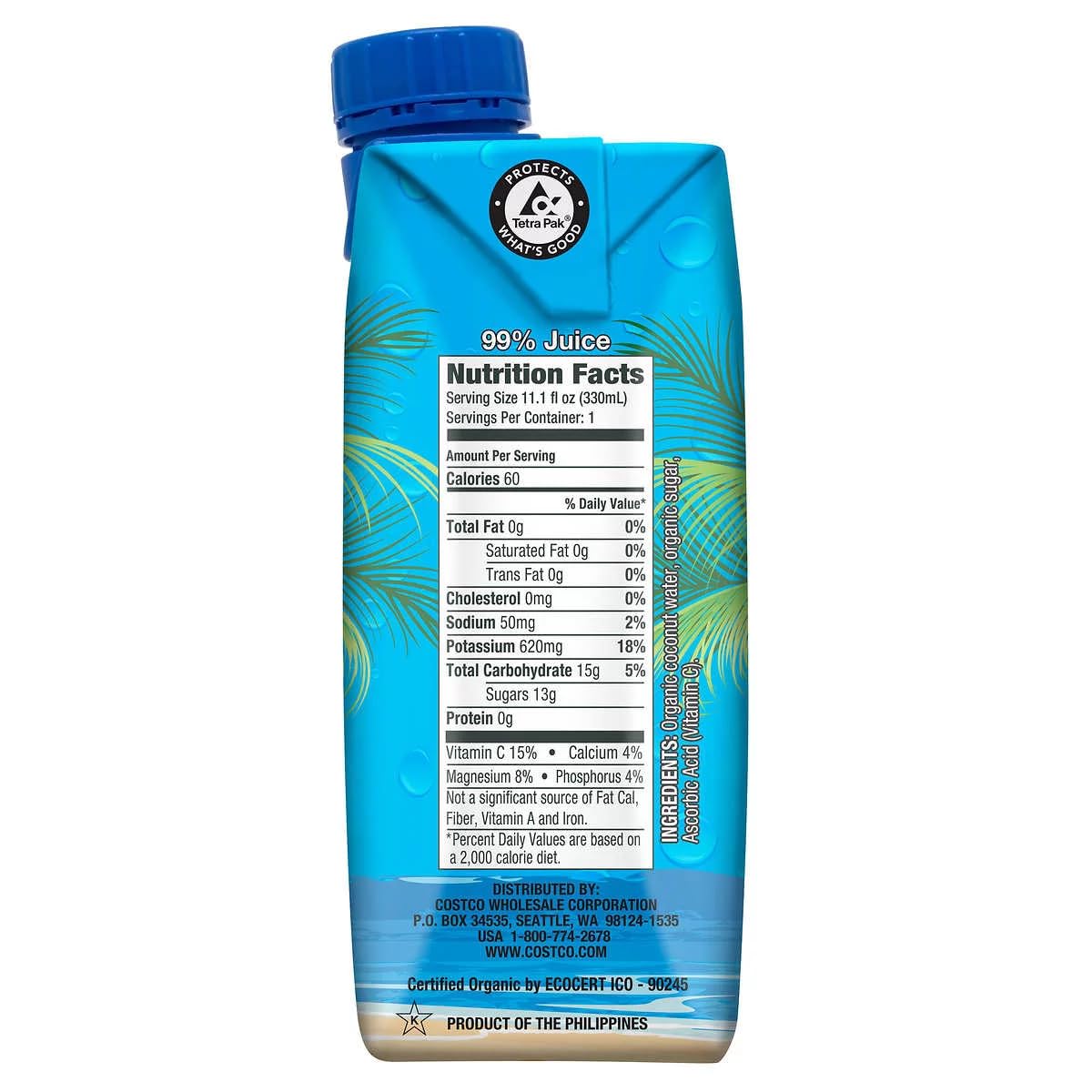 Kirkland Signature Organic Coconut Water, 11.1 fl oz, 12 Cartons with Mooresville Merchant Decal