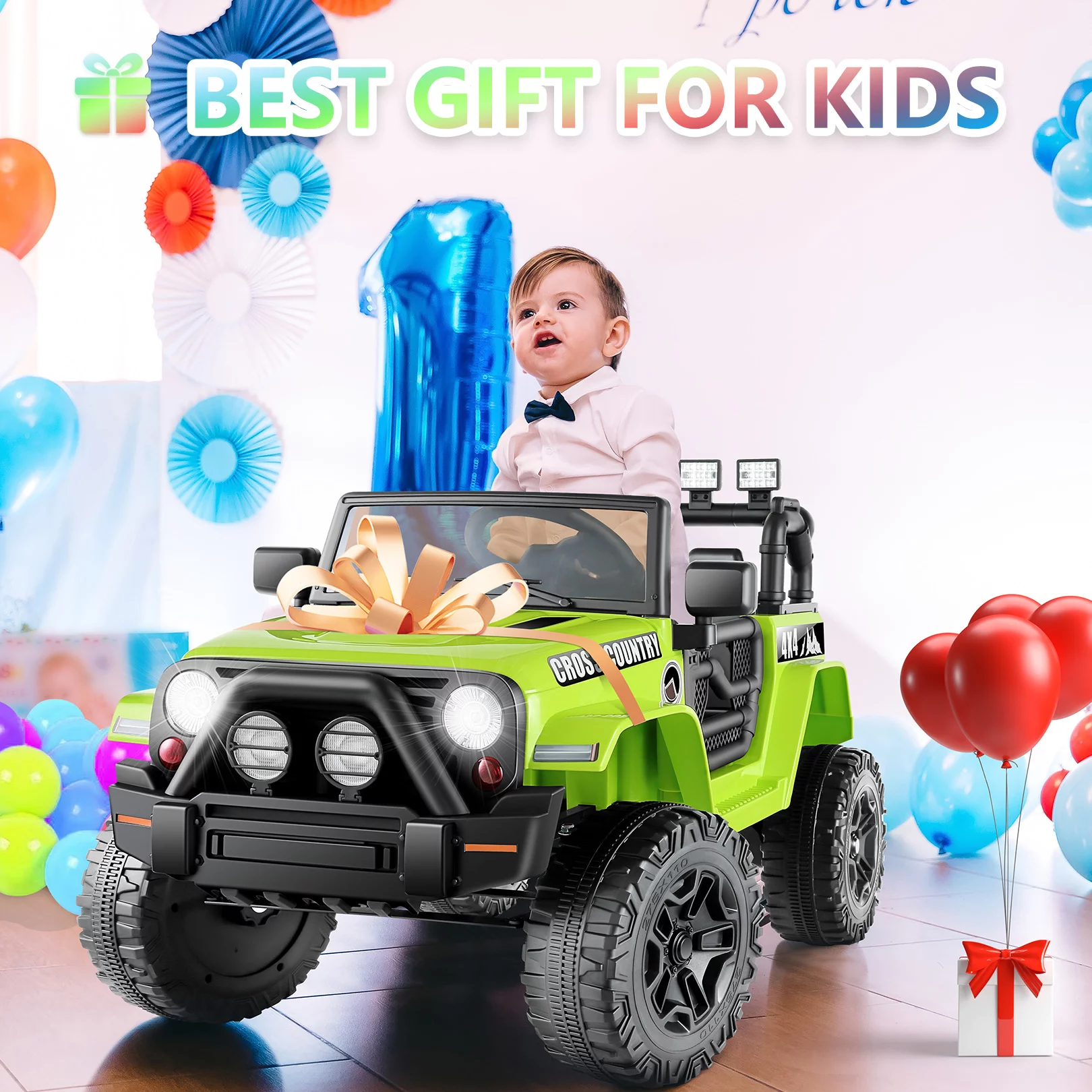 Vibespark 12V Ride On Truck, Kids Electric Vehicles w/ Remote Control, 4.5Ah Powered Electric Ride On Car with Bluetooth Music, Spring Suspension, LED Lights, Kids Ride on Toys - Green