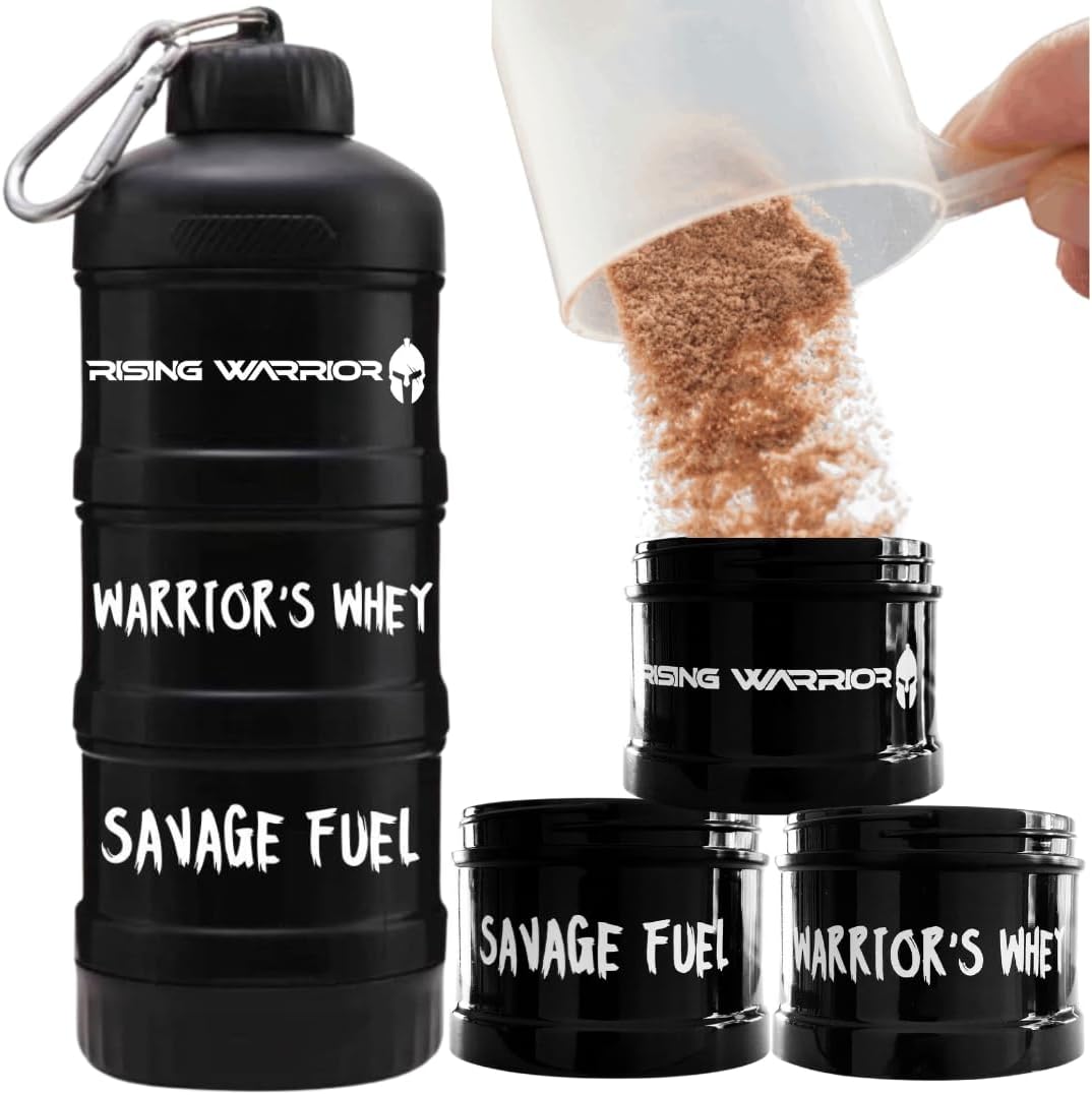 Portable Protein Powder Stackable Container with Top Cap Funnel for Water Bottle | Supplement Organizer and Dispenser | Perfect for Pre-Workout, BCAAs, and Protein Powder | Keychain To-Go