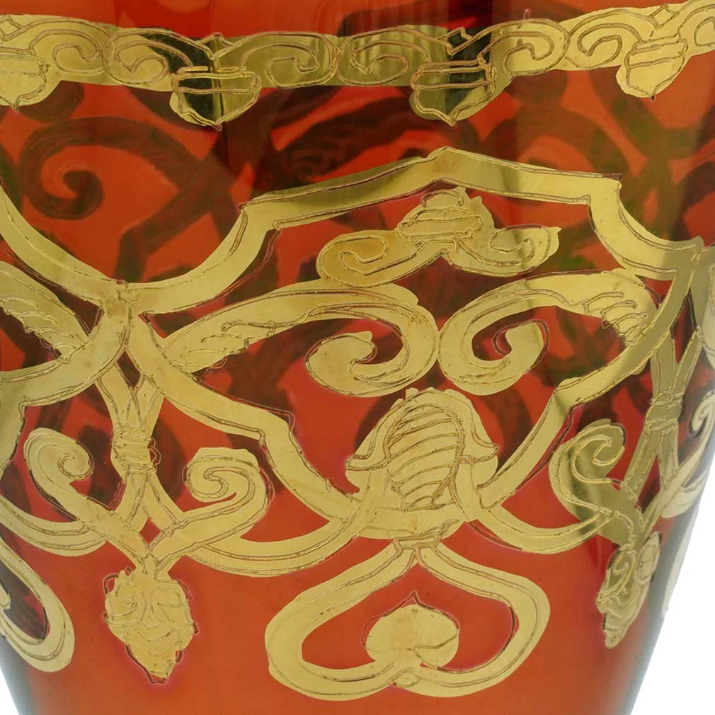 GlassOfVenice Set of Two Murano Glass Wine Glasses 24K Gold Leaf - Red