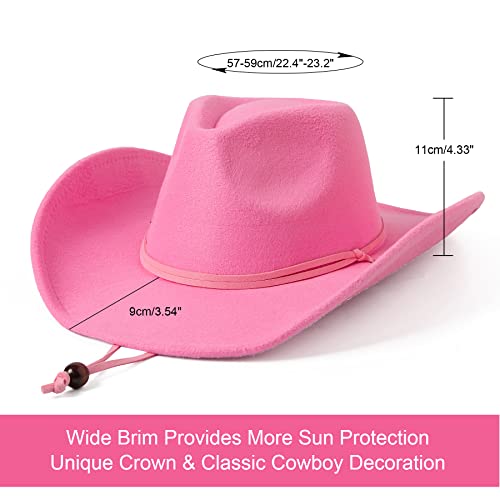 Lanzom Women Men Retro Felt Wide Brim Western Cowboy Cowgirl Hat Dress Up Hat with Wind Lanyard