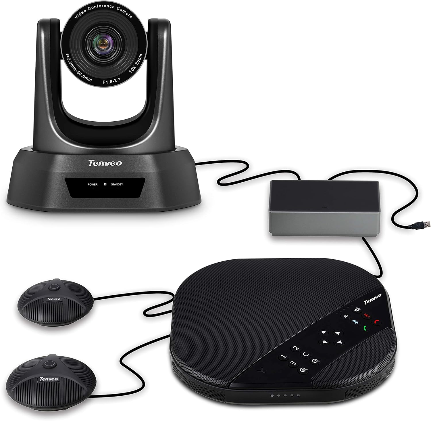 Tenveo All-in-One Video and Audio Conferencing Camera System 10X Optical Zoom USB PTZ Conference Room Camera with Expansion Microphones for Large Remote Meeting Work with Zoom Skype