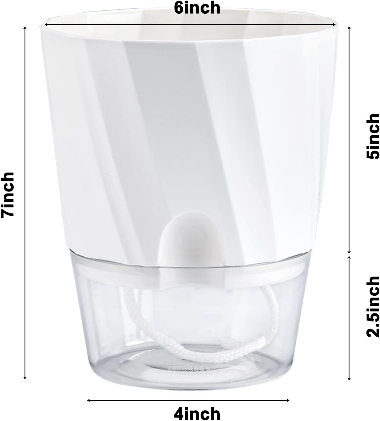 Whonline 6 Inch Self Watering Pots for Indoor Plants, 6 Pack African Violet Pots White Plant Pots Self Watering Planters with Wick Rope Flowers Outdoor Windowsill Gardens