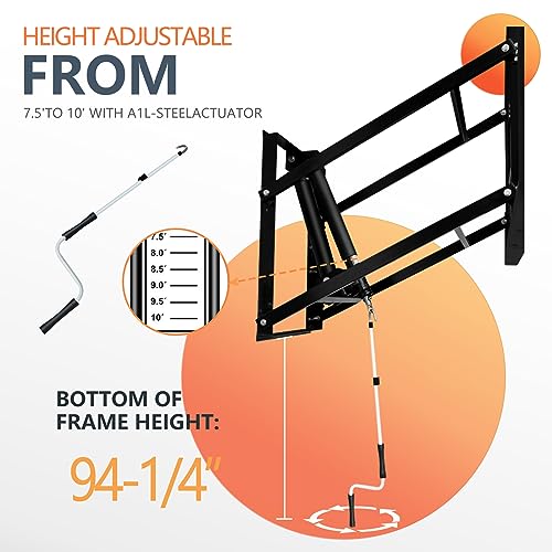 PROGOAL Basketball Hoop Garage Wall Mounted Adjustable-Height, with 60''x36''Tempered Glass Backboard, Pro-Style Breakaway Rim, Durable Bracket and All Weather Net