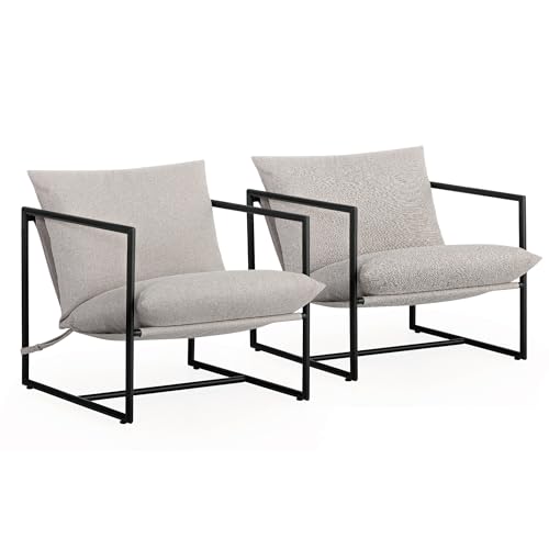 ZINUS Aidan Sling Accent Chair, Metal Framed Armchair with Shredded Foam Cushioning, Black