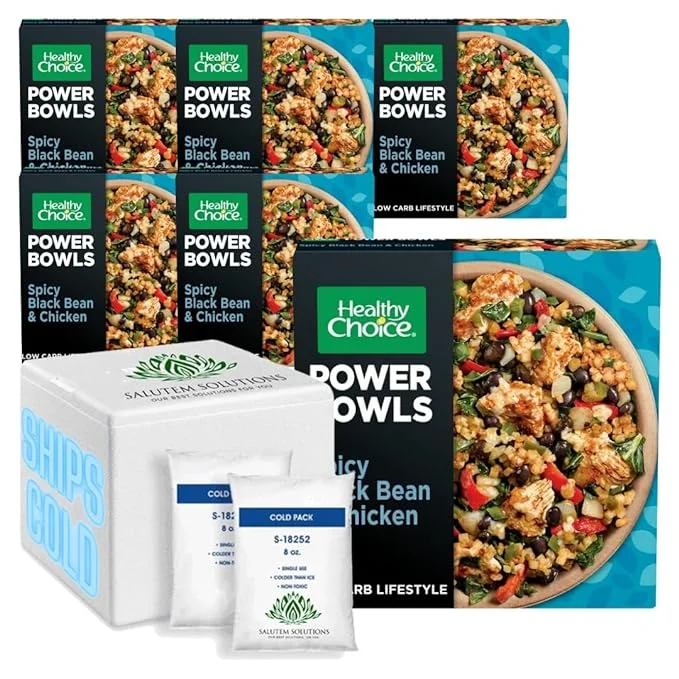 Healthy Choice Power Bowls Spicy Black Beans Chicken & Riced Cauliflower Frozen Meal with ice cold pack , 9.25 oz - Pack of 6