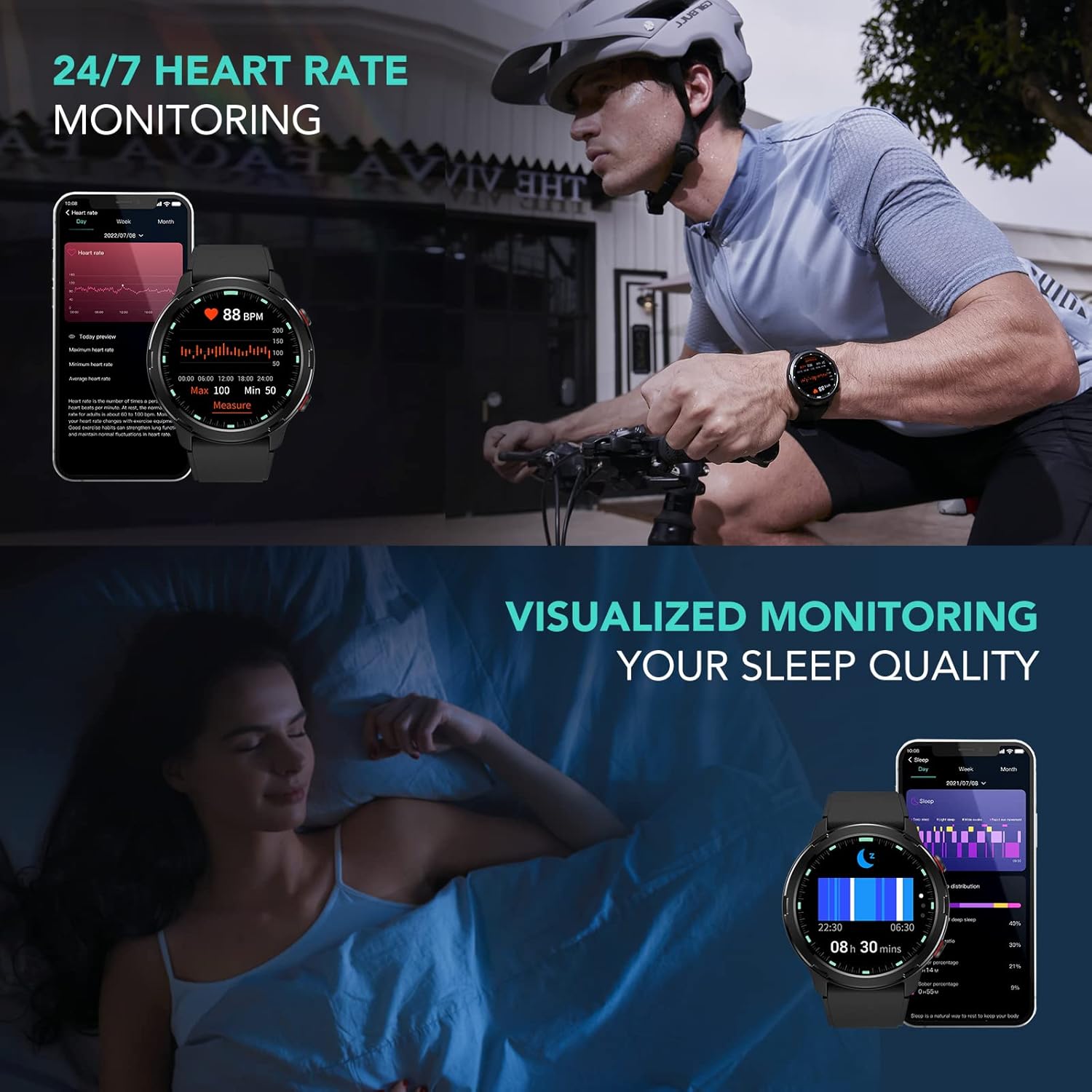 SKG V9C Smart Watch for Men Women, Smartwatch with GPS for Android & iPhone, Fitness Tracker with Heart Rate, SpO2, Sleep Monitor, IP68 Waterproof, Multi-Sports, Dials, Outdoor Compass, Ideal Gift