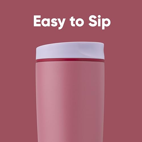 Owala SmoothSip Slider Insulated Stainless Steel Coffee Tumbler, Reusable Iced Coffee Cup, Hot Coffee Travel Mug, BPA Free 20 oz, Pink (Pucker Up)