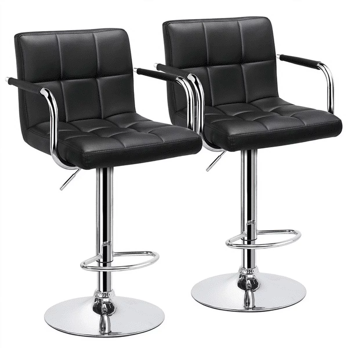 SMILE MART 2pcs Faux Leather Swivel Counter Bar Stools for Kitchen, Black