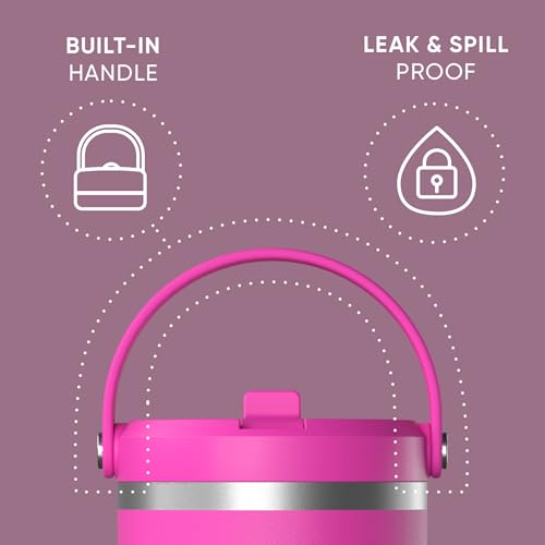 Hydrapeak Nomad 24 oz Tumbler with Handle and Straw Lid, Leakproof, Double Insulated, 24oz Cup Stainless Steel (Blush)