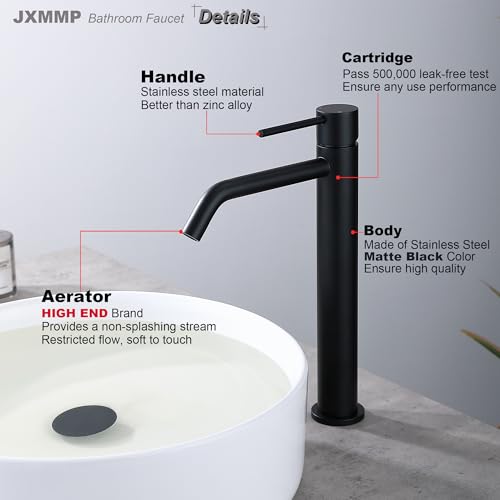 Brushed Gold Vessel Sink Faucet with Pop Up Drain and Supply Lines, Stainless Steel Gold Vanity Faucet Single Hole, JXMMP Single Handle Bathroom Faucet Gold, JXM1001BG