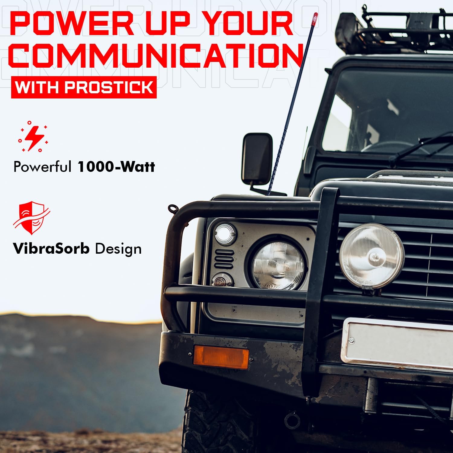 4 Foot Fiberglass 1000 Watt Black CB Radio Antenna with Heavy Duty Stainless Steel Spring.