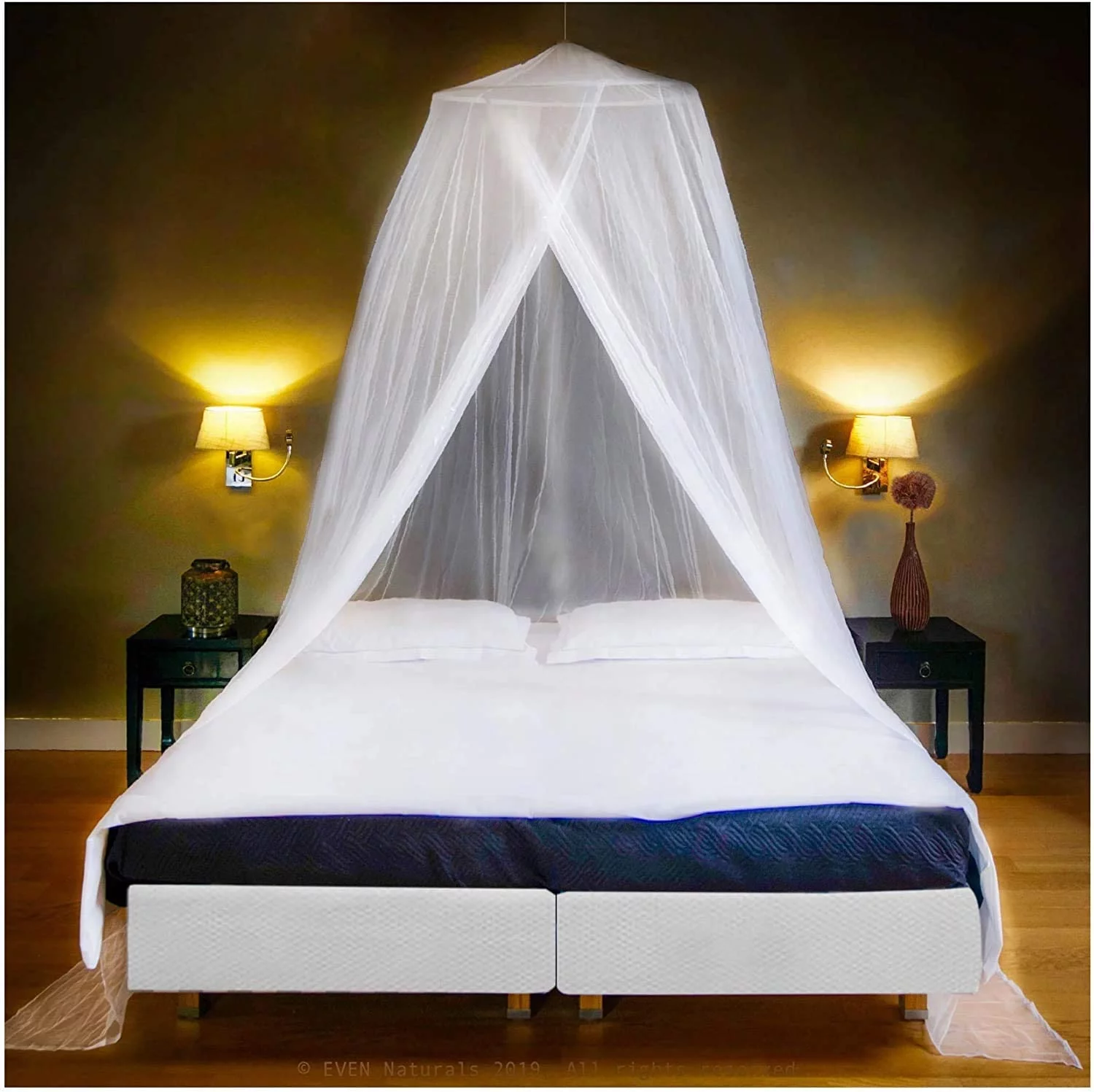Even Naturals Luxury Mosquito Net Bed Canopy, Ultra Large Bug Net: Single to King Size, Quick Easy Installation, Finest Holes: Mesh 380, Curtain Netting, 2 Entries, Storage Bag, No Chemicals Added