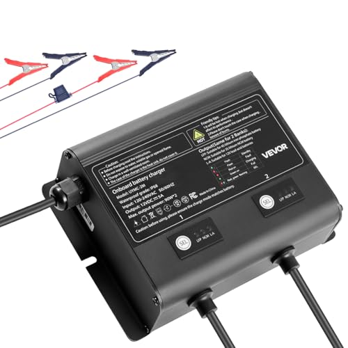 VEVOR Marine Battery Charger, 1-Bank, 5A 12V Onboard Boat Charger, IP68 Waterproof Smart On-Board Battery Charger, for Lithium-Ion (LiFePO4), NCM, Lead-Acid Batteries, Large Boat, Yacht, RV, Trailer