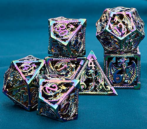 ARUOHHA Hollow DND Metal Dice Set with Gift Box, Dungeons and Dragons D&D Dice 7 PCS Silver Polyhedral Dice Sets RPG Role Playing Games Custom D and D Dice Set D20 D12 D10 D8 D6 D4