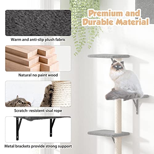 Wall Mounted Cat Furniture Set - 5 Piece Cat Shelves with Tree, Perch, Scratcher, Bridge & Condo - Gray