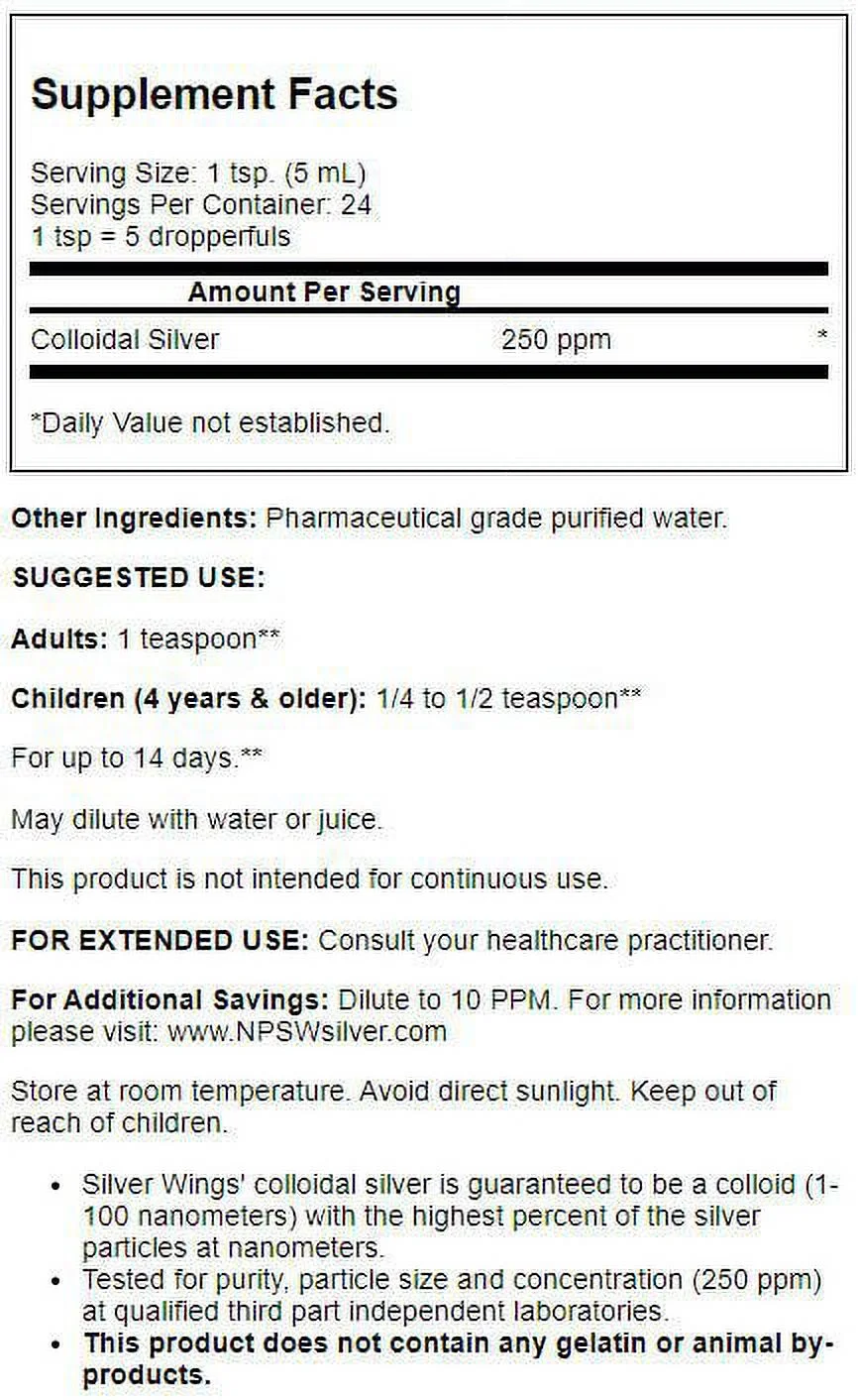 Natural Path Silver Wings Colloidal Silver Dropper 250 ppm 4 fl oz Liq