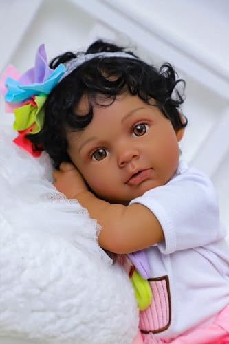 SCOM Realistic Reborn Baby Doll - 20 Inch Black African American Girl, Real Lifelike Brown Dolls with Full Body Vinyl, Newborn Weighted Doll for Ages 3+ Gift