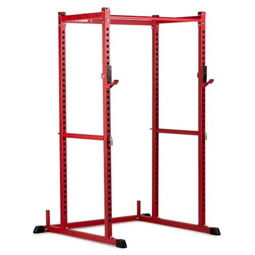 Titan Fitness T-2 Series Short Power Rack, Skinny Pull Up Bar, Pin and Pipe Safeties, Standard J-Hooks, for Home Garage Gym Weightlifting and Strength Training