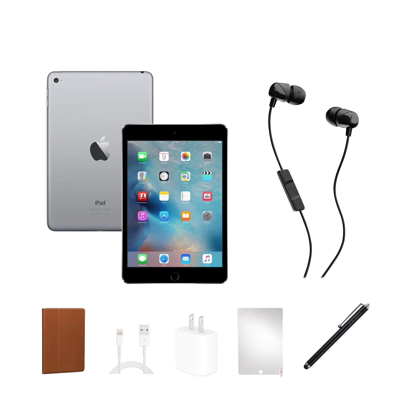 Restored Apple iPad Mini 2 (2013) Bundle, 16GB, Black, In-Ear Headphones, Case, Tempered Glass, Stylus, Charging Accessories. (Refurbished)