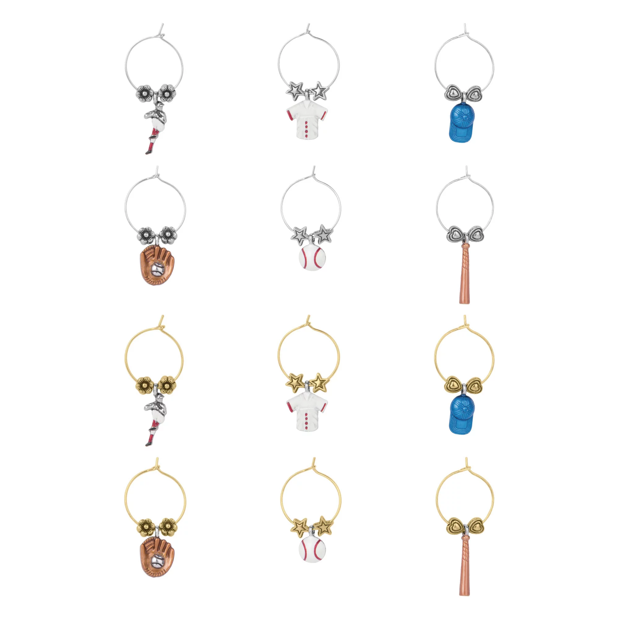 Wine Things 12-Piece Grand Slam Wine Charms/Wine Glass Tags/Drink Markers for Stem Glasses