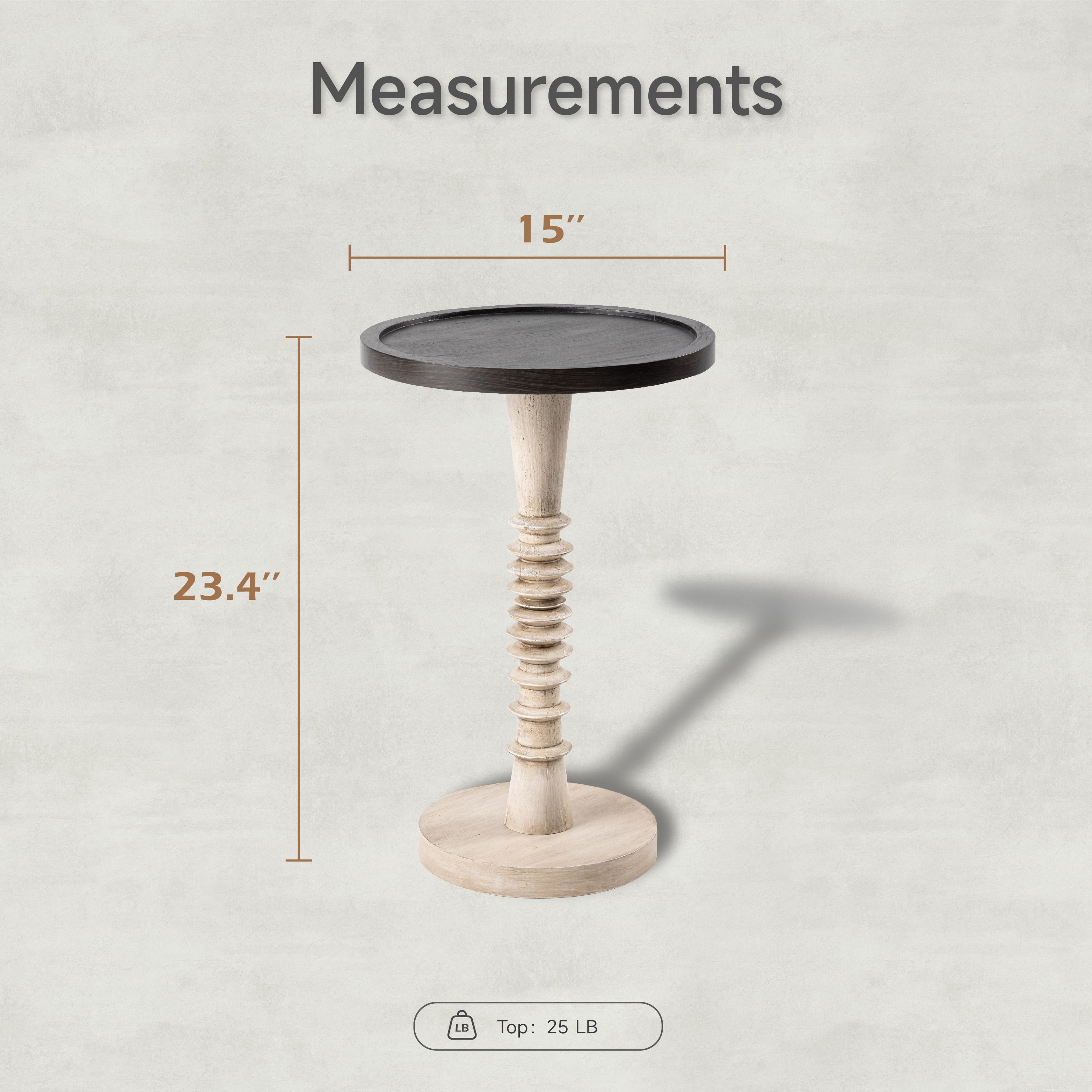 COZAYH Pedestal Small Drinking Table, Farmhouse Tray Top End Table, Distressed Finish, Black Top on Aging White Frame