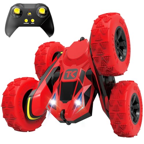 Threeking RC Stunt Car Remote Control Cars with Lights Double-Sided Driving Indoor Outdoor Toys Gifts Presents for 6 7 8 9 10 11 12 Year Old Kids Boys Girls