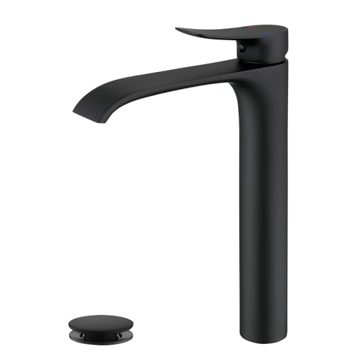 Brushed Nickel Vessel Sink Faucet, Single Handle Modern Waterfall Tall Bathroom Sink Faucet, Brass, 1 Hole, 1 Handle, Deck Mount, Vessel Install, Includes Supply Hoses, Drain, Manual