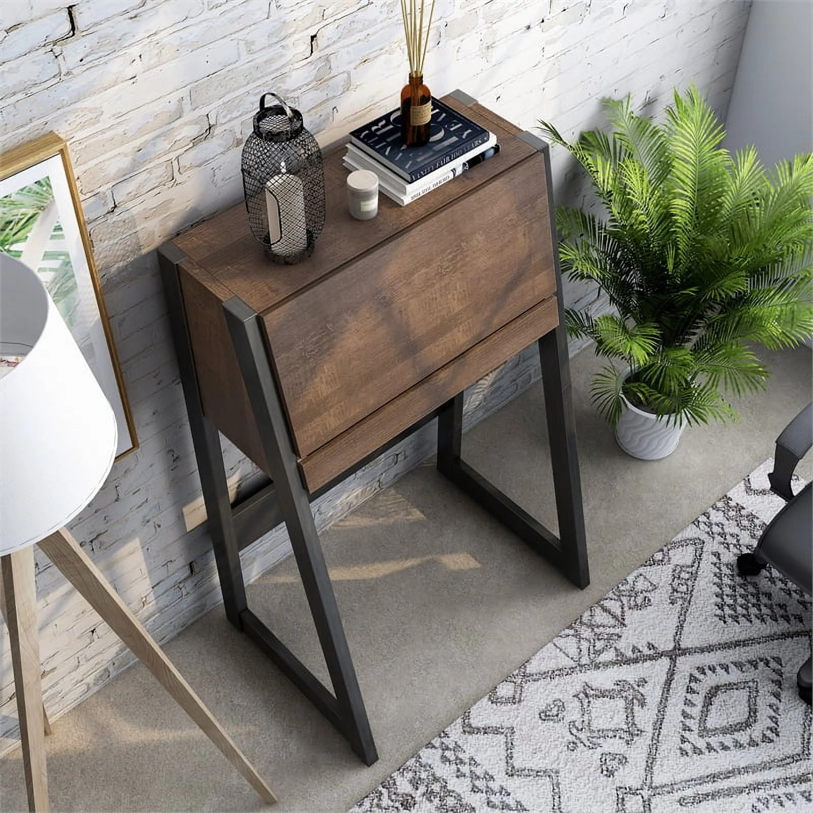 Urbanpro Modern Wood Secretary Desk in Walnut Oak Brown/Black