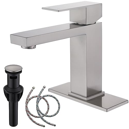 Brushed Gold Vessel Sink Faucet - Tall Single Hole Bathroom Faucet with Pop Up Drain, AML-11411-BG