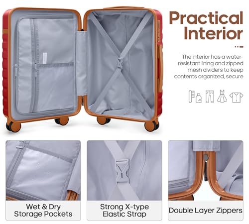 Luggage Sets 3 Piece, Carry On Luggage 20 Inch With Spinner Wheels,PC Hardside Suitcase Set with TSA Lock,Durable Carry On Suitcase With Travel Backpack for Men (Cream, 3 piece set (20inch))