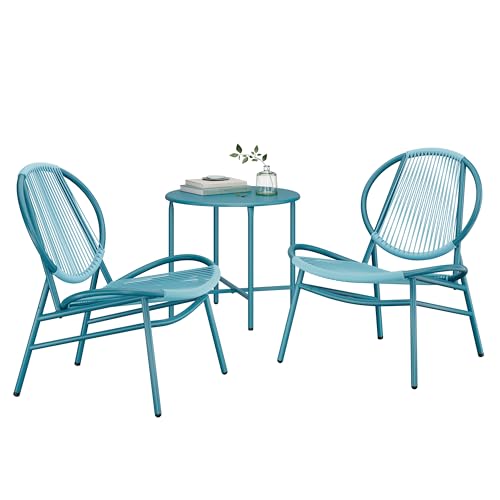 SONGMICS Patio Furniture Set 3 Pieces, Garden Bistro Set, Acapulco Chairs, Outdoor Seating, Side Table and 2 Chairs, Indoor and Outdoor Conversation Set, Balcony Porch, Lake Blue UGGF021L01