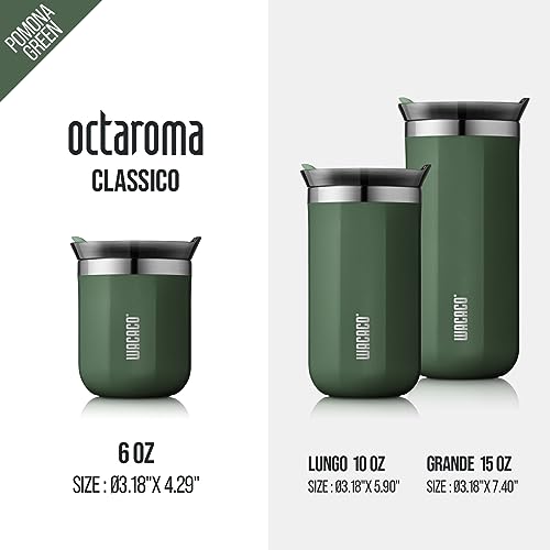 WACACO Octaroma Classico Vacuum Insulated Coffee Mug, Double-wall Stainless Steel Travel Tumbler With Drinking Lid, 6 fl oz (180ml), Carmine Red