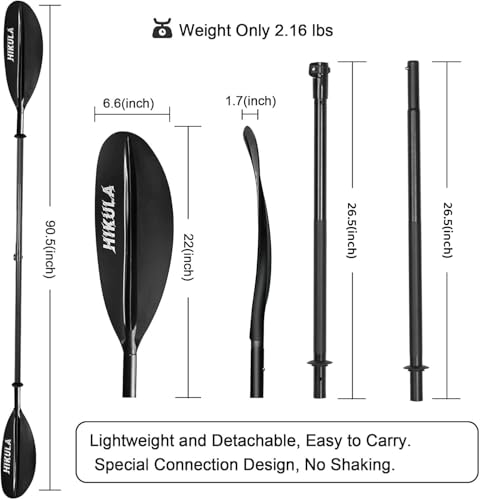 Kayak Paddle 4 Pieces Aluminum Shaft and PP Blade Floating 86.6in/220cm, 90.5inch/230cm Lightweight Oars