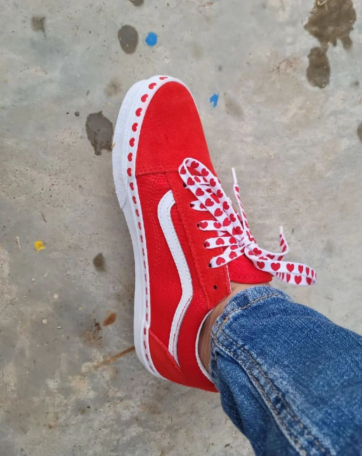 Vans Heart Foxing Old Skool Sneakers Red BIG KIDS Size 3.5