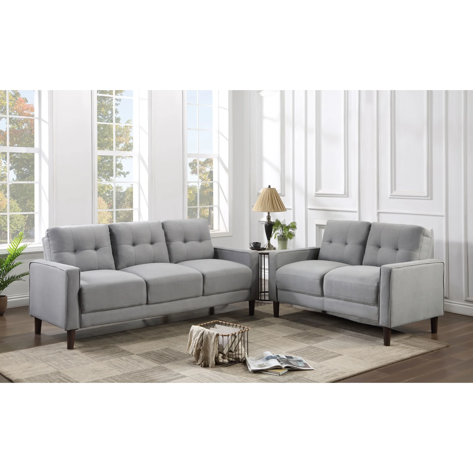 Coaster Bowen 2-Piece Upholstered Fabric Sofa Set with Track Arms in Gray