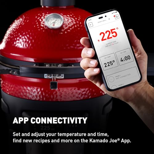 Kamado Joe Pellet Joe Grill, Classic Joe, 18-inch Ceramic Wood Pellet Grill and Smoker with Cart, Side Shelves, Stainless Steel Grates and 250 Cooking Square Inches in Red, Model KJ15260020