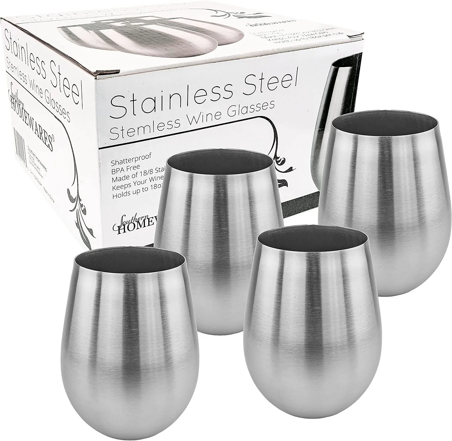 Southern Homewares Stainless Steel Stemless Wine Glass 18oz Set of 4