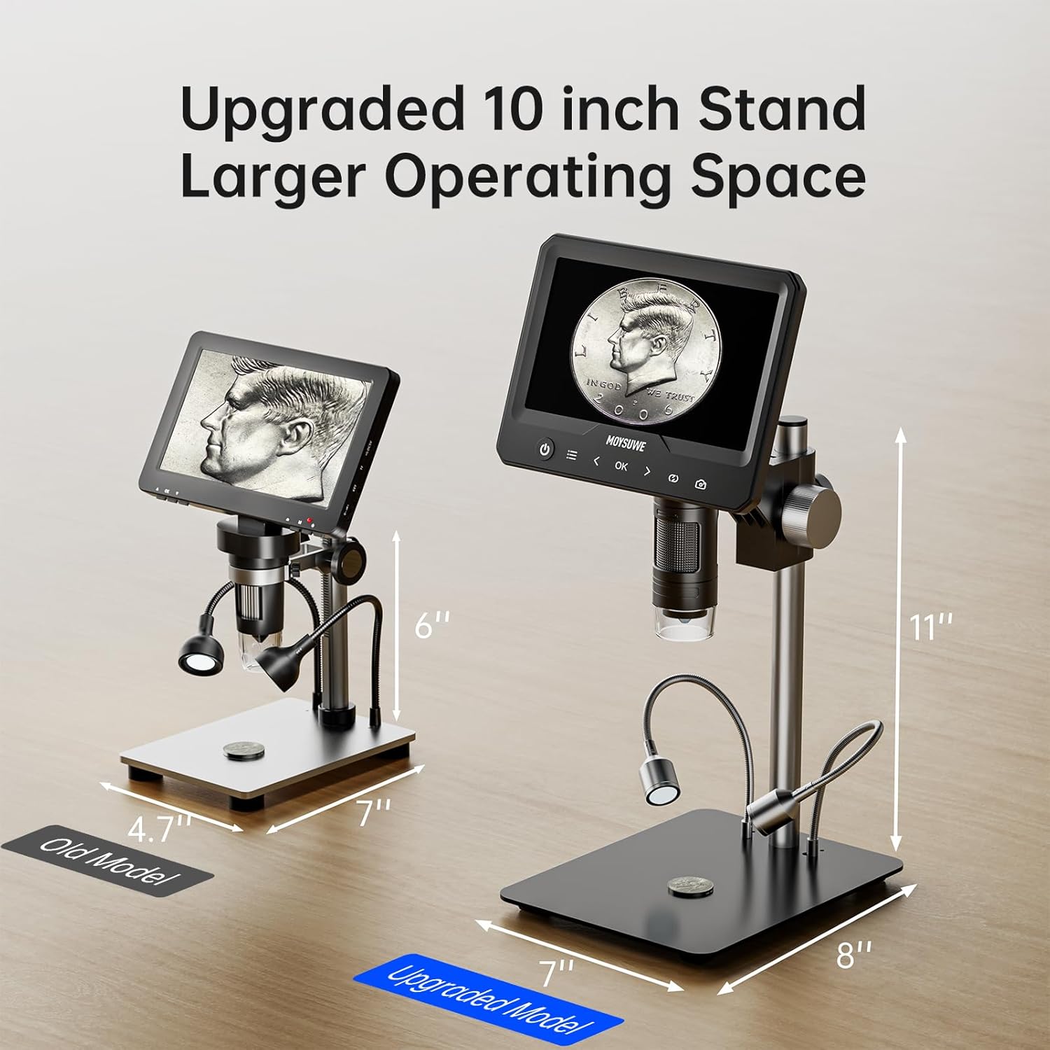 7'' LCD Digital Micrscope,1200X Full View Coin Microscope with Screen,1080P Soldering Microscope for Electronics Repair,Coin Magnifier with 11'' Long Stand,PC View,32GB