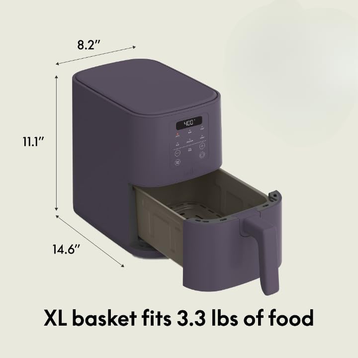 bella 4Qt Slim Air Fryer, Fits-anywhere™ Kitchenware, EverGood™ Ceramic Nonstick Coating, Adjustable Temperature, 6 Preset Cooking Options, 60 Min Auto Shutoff w Audible Tone, 3.3lb Capacity, Oatmilk