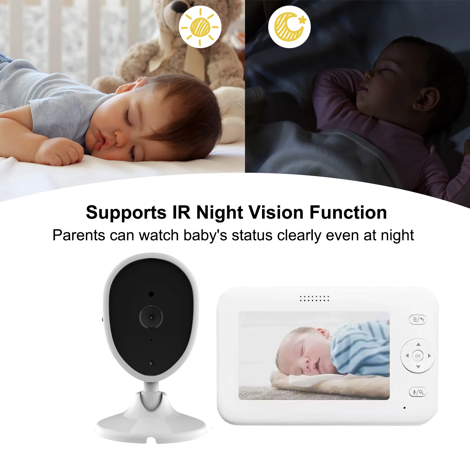 Arealer Wireless Monitor Video Monitor for Monitor with 4.3 Inch TFT LCD Screen Room Detection Motion Detection IR Functions Built-in Lullabies